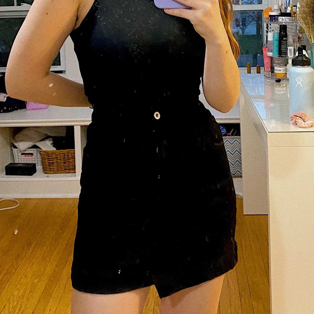 asymmetrical black denim skirt